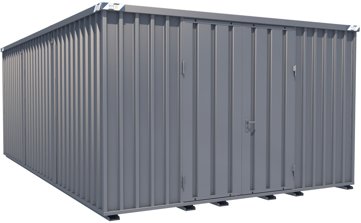 BOS Container Combination 4100 x 6300 x 2445 mm - 2-flügelige Tür auf 4 m Seite Lagercontainer mit Tür 1750 x 2235 mm - Materialcontainer 4x6 m Serie SCC2400+ unmontiert (BOS-SCC2400-4x6-LZ) Bild-01