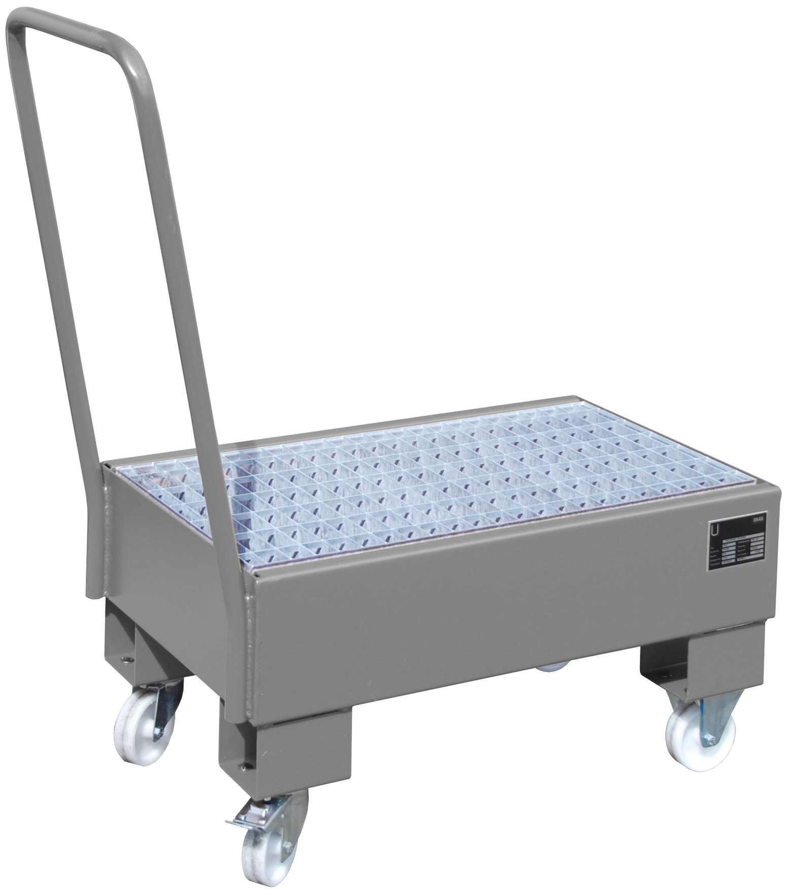 Bauer Auffangwanne fahrbar Stahl AW 60-1 SR - RAL 7005 Gefahrstoffwanne mobil mausgrau pulverbeschichtet - Stahlwanne für 2 Fässer 60 Liter stehend (BA-4471-92-0000-5) Bild-01