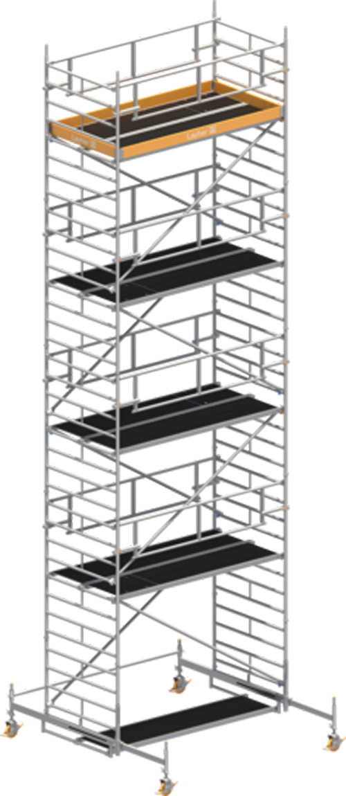 Fahrgerüst Layher Uni Breit P2 SAFETY Plus hawego 1422108 - Arbeitshöhe 10,38 m fahrbares Gerüst mit Sicherheits-Doppelgeländern und Diagonal-Optimierung - Rollgerüst Sicherheitsaufbau P2 mit verstellbaren Fahrbalken (LS-1422108-H) Bild-01