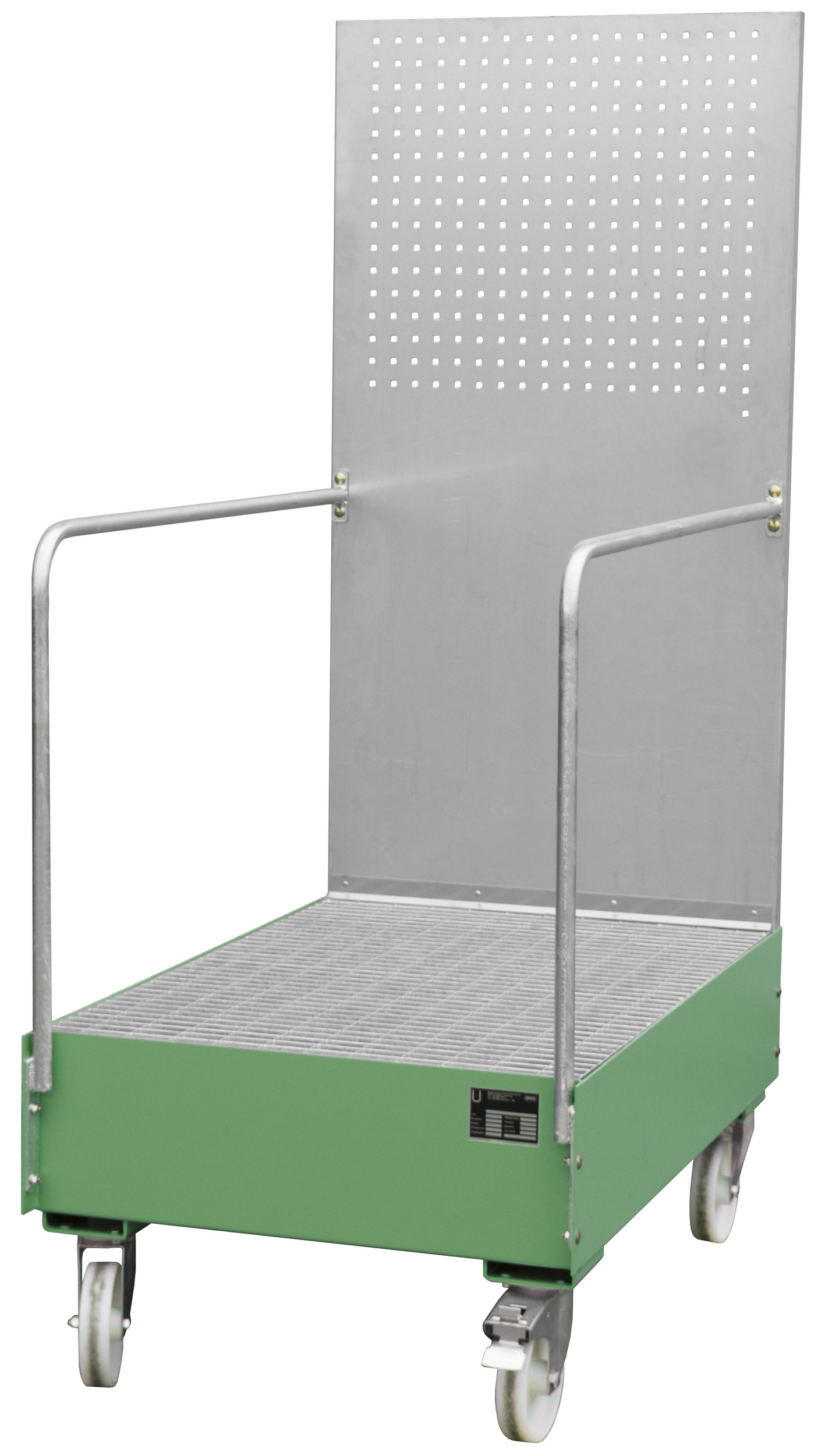 Bauer Auffangwanne fahrbar Stahl LPW 200-3 - RAL 6011 Gefahrstoffwanne mobil resedagrün pulverbeschichtet mit Gitterrost - Stahlwanne für 2 Fässer 200 Liter (BA-4447-60-0000-4) Bild-01