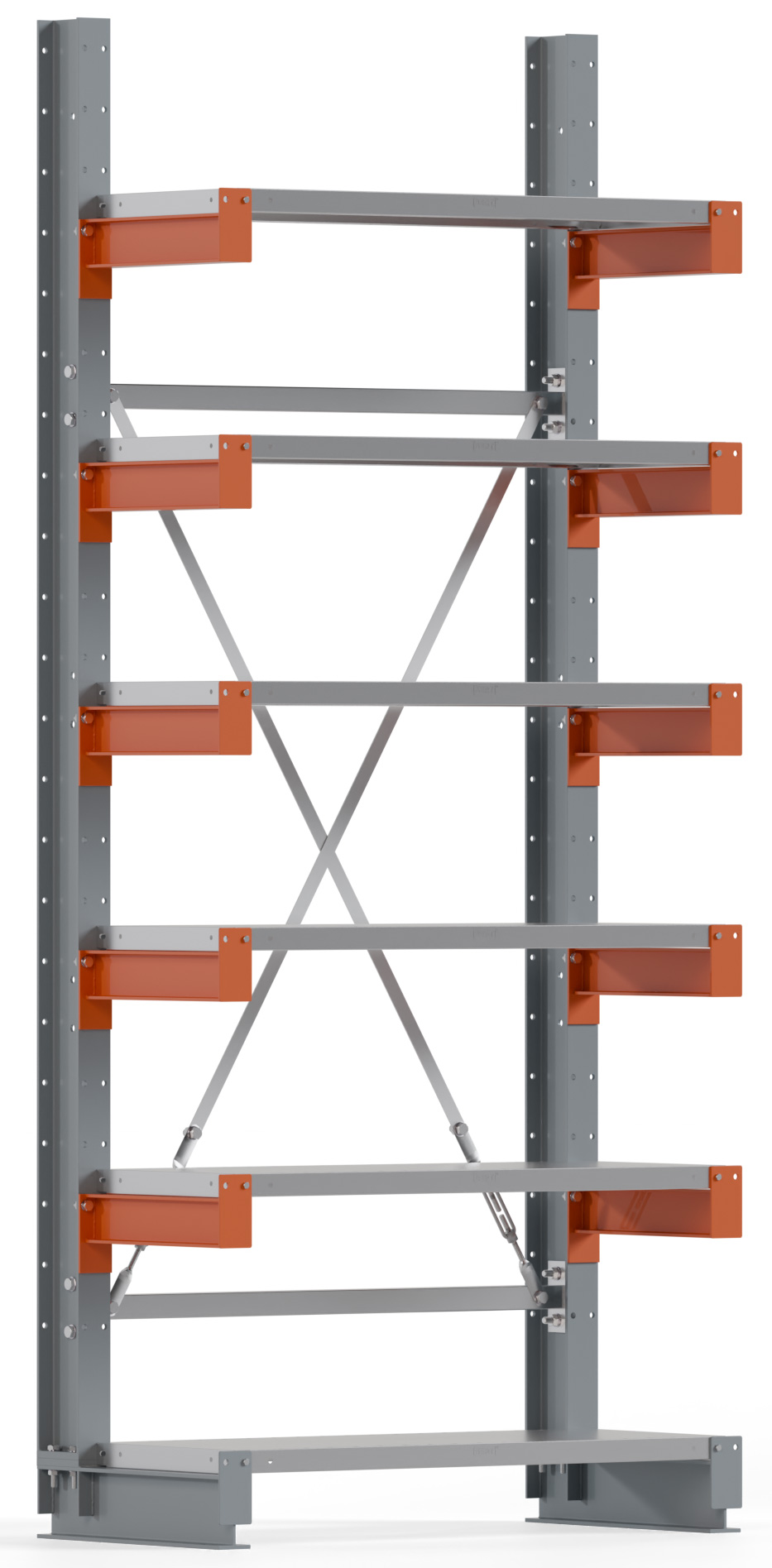 Regalwerk KARL BASIC 2500 Kragarmregal Stahlboden einseitig Grundfeld 2500 x 1000 x 400 mm Lagerregal mit Kragarmlast 1100 kg | Ständerlast 2500 kg - 6 Ebenen mit Fachböden | Kragarme frei verstellbar (RW-B6-54200-40) Bild-01