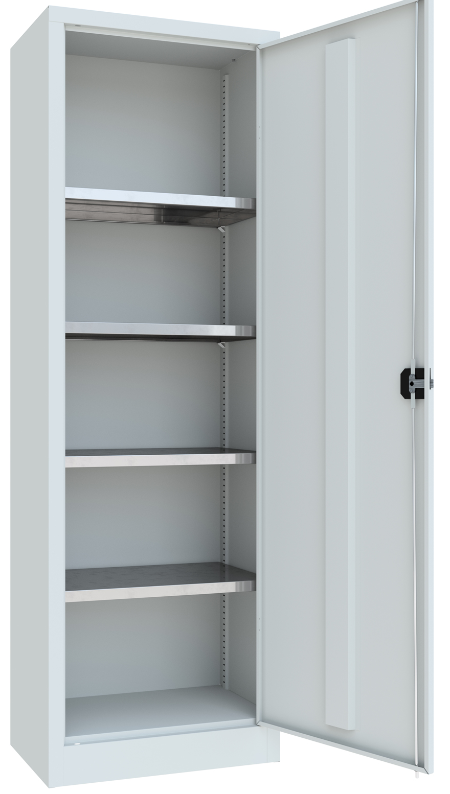 Pavoy Flügeltürenschrank mit Vollblechtür 1950 x 640 x 400 mm - 4 Fachböden verzinkt - RAL 7035 Werkstattschrank Stahl mit Fachböden 623 x 365 mm - Korpus lichtgrau | Türen lichtgrau | Böden verzinkt (PA-31310-064-400-735) Bild-01