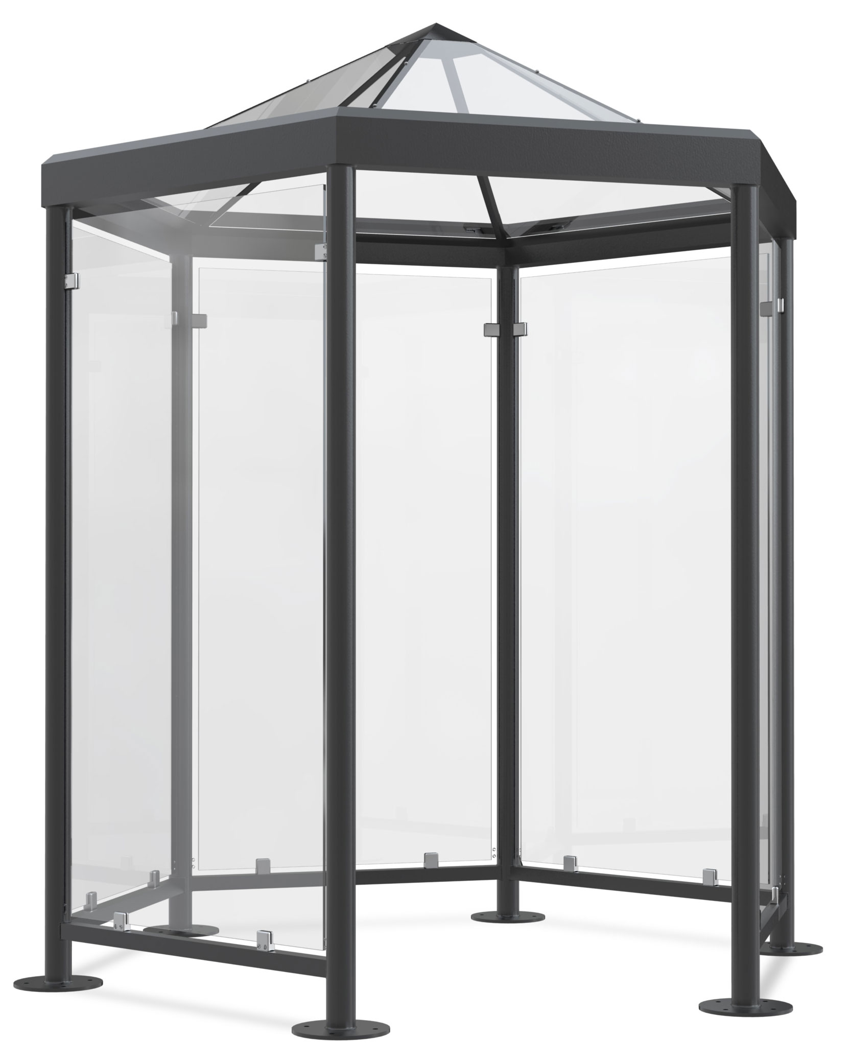 WSM Pavillon Überdachung Paris - P601 Fertig montiert - RAL 7016 Unterstand sechseckig Stahl pulverbeschichtet anthrazitgrau mit Glasdach - zum Aufdübeln - Wandelemente aus Glas optional erhältlich (WSM-102100059) Bild-01