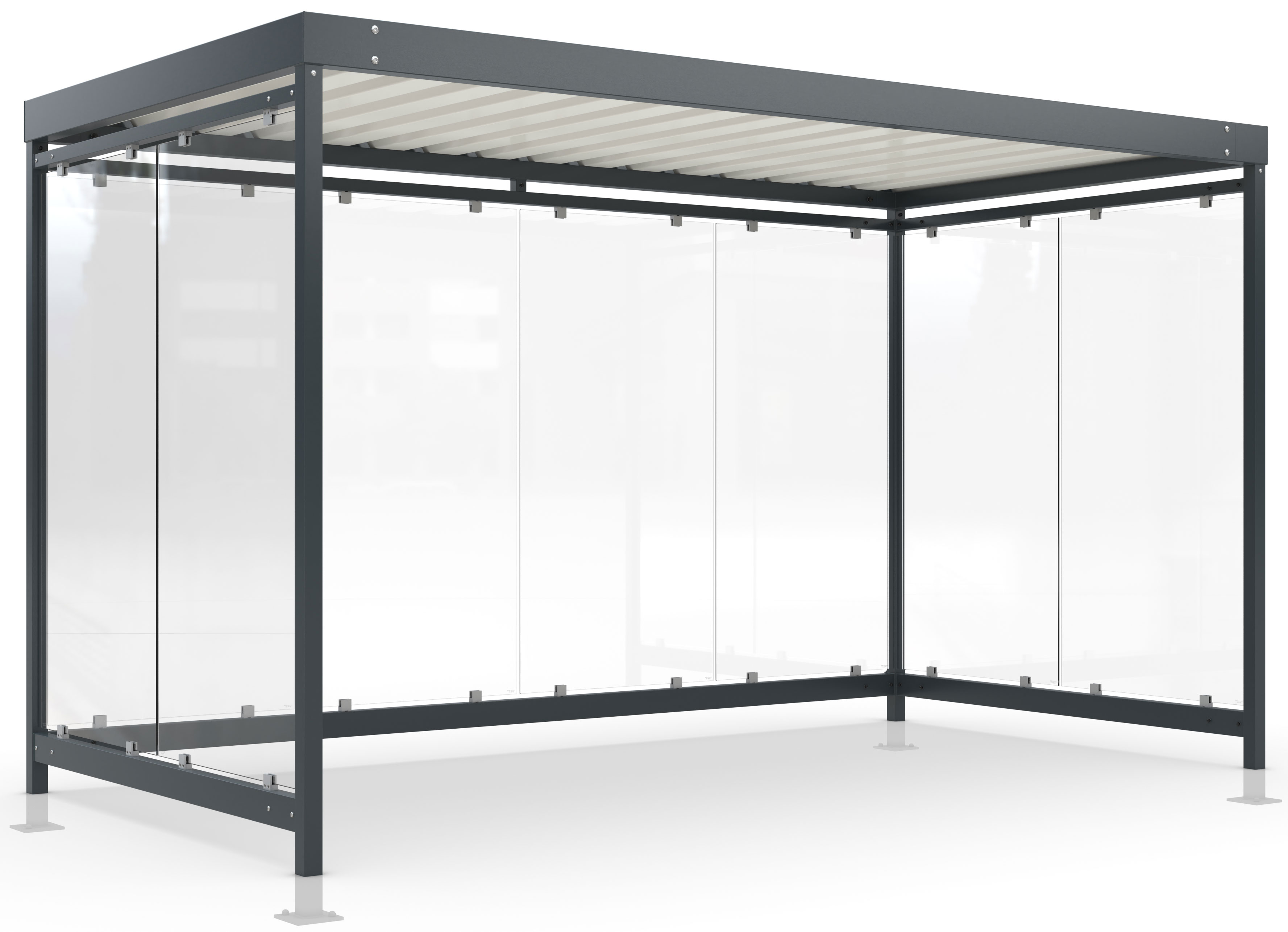 WSM Überdachung Köln - K4 b|b UP Bausatz - RAL 7016 Unterstand Stahl pulverbeschichtet anthrazitgrau mit Trapezblechdach - Wandelemente mit Glaseinsatz Glashell - zum Überpflastern (WSM-102001351) Bild-01