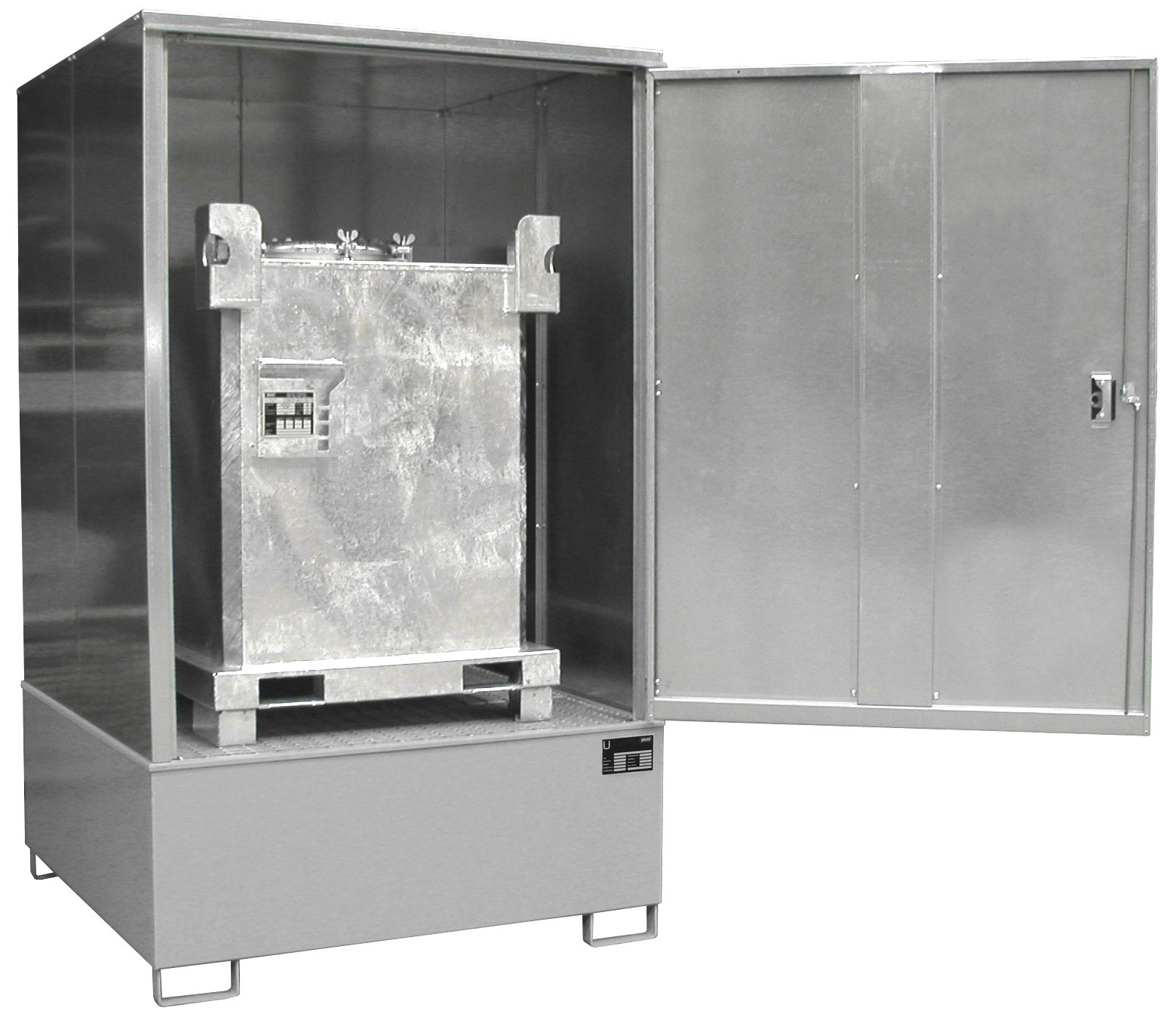 Bauer Gefahrstoffschrank Stahl GS-4 - RAL 7005 Gefahrstofflager mausgrau pulverbeschichtet mit Zylinderschloss - Stahlschrank für 1 IBC-Container 1000 Liter (BA-4495-23-0000-5) Bild-01