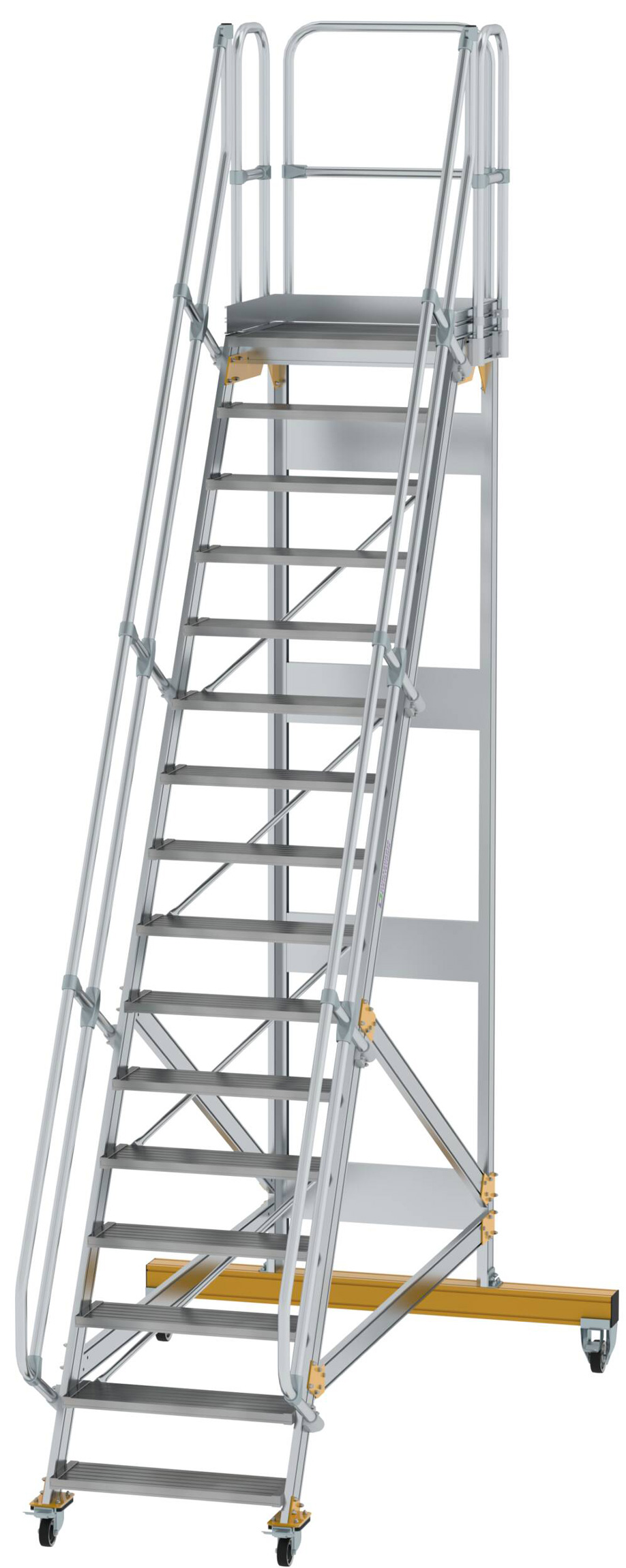 Günzburger Podesttreppe fahrbar 60° 16 Stufen - 800 mm breit Alutreppe fahrbar mit Umlaufgeländer - Stufenausführung Alu gerieft (GB-600736) Bild-01