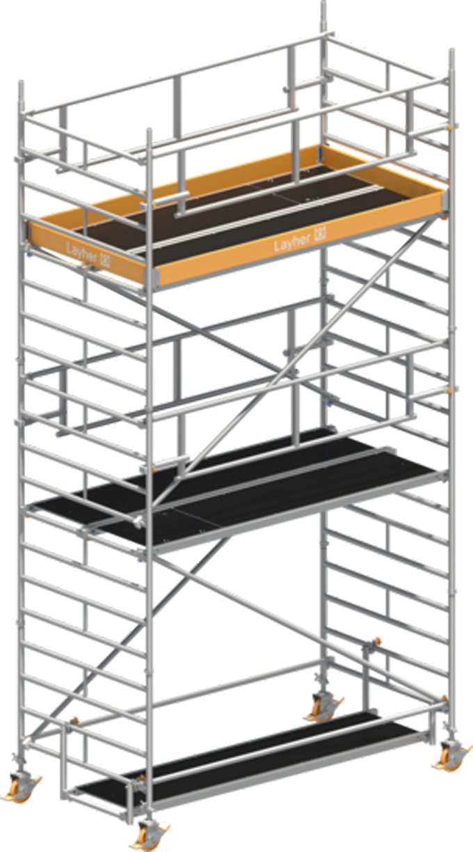 Fahrgerüst Layher Uni Breit P2 SAFETY Plus 1422104 - Arbeitshöhe 6,20 m fahrbares Gerüst mit Sicherheits-Doppelgeländern - Rollgerüst Sicherheitsaufbau P2 (LS-1422104) Bild-01
