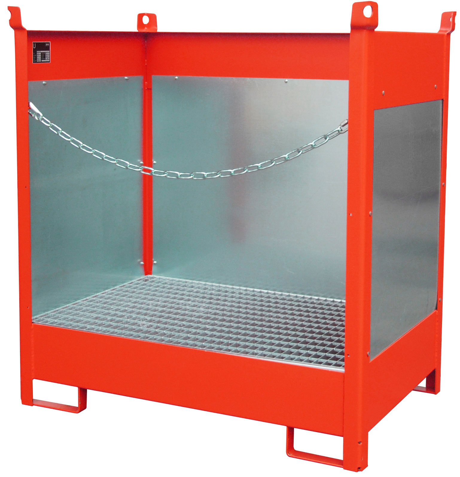 Bauer Fass-Stapelpalette Stahl FSP-2|G - RAL 3000 Transportgestell feuerrot pulverbeschichtet mit Auffangwanne und Spritzschutzwand - Stapelgestell für 2 Fässer 200 Liter (BA-4442-01-0000-2) Bild-01