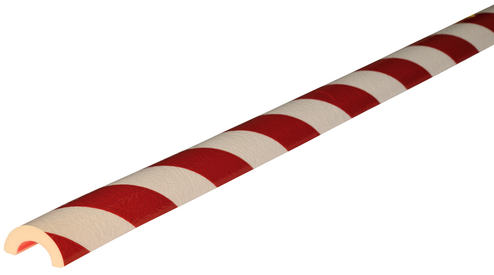 Knuffi Rohrschutz Profil Typ R30 Ø 30 mm rot | weiß PU - 1,00 m Standard Warnschutz Profil Rohrleitung schmal aus Polyurethan - Rohrprofil gestreift mit selbstklebenden Kanten (SM-PR-10118) Bild-01