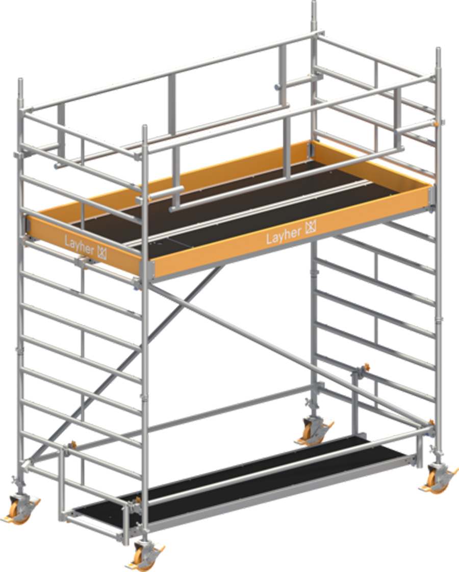 Fahrgerüst Layher Uni Breit P2 SAFETY Plus hawego 1422102 - Arbeitshöhe 4,20 m fahrbares Gerüst mit Sicherheits-Doppelgeländern und Diagonal-Optimierung - Rollgerüst Sicherheitsaufbau P2 (LS-1422102-H) Bild-01