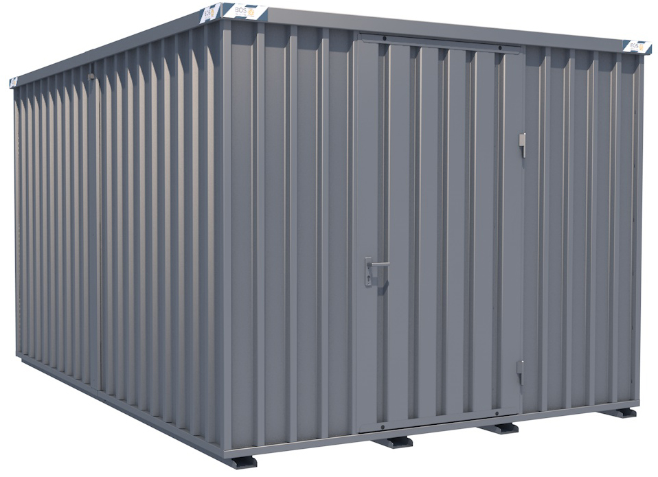 BOS Container Combination 3100 x 4200 x 2445 mm - 1-flügelige Tür auf 3 m Seite Lagercontainer mit Tür 1150 x 2235 mm - Materialcontainer 3x4 m Serie SCC2400+ unmontiert (BOS-SCC2400-3x4-LE) Bild-01
