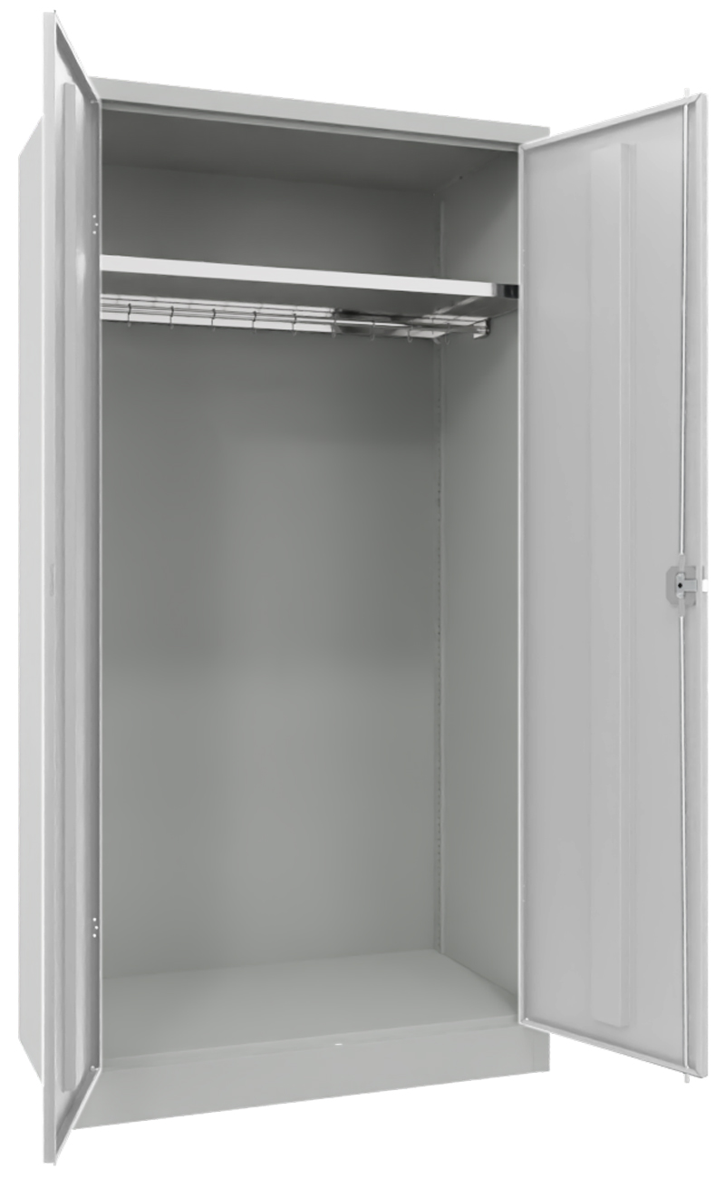 Pavoy Garderobenschrank 1950 x 1000 x 600 mm - 1 Fachboden verzinkt - RAL 7035 Stahlschrank mit Einlegeboden 983 x 565 mm und Kleiderstange - Korpus lichtgrau | Türen lichtgrau | Boden verzinkt (PA-31315-100-600-735) Bild-01