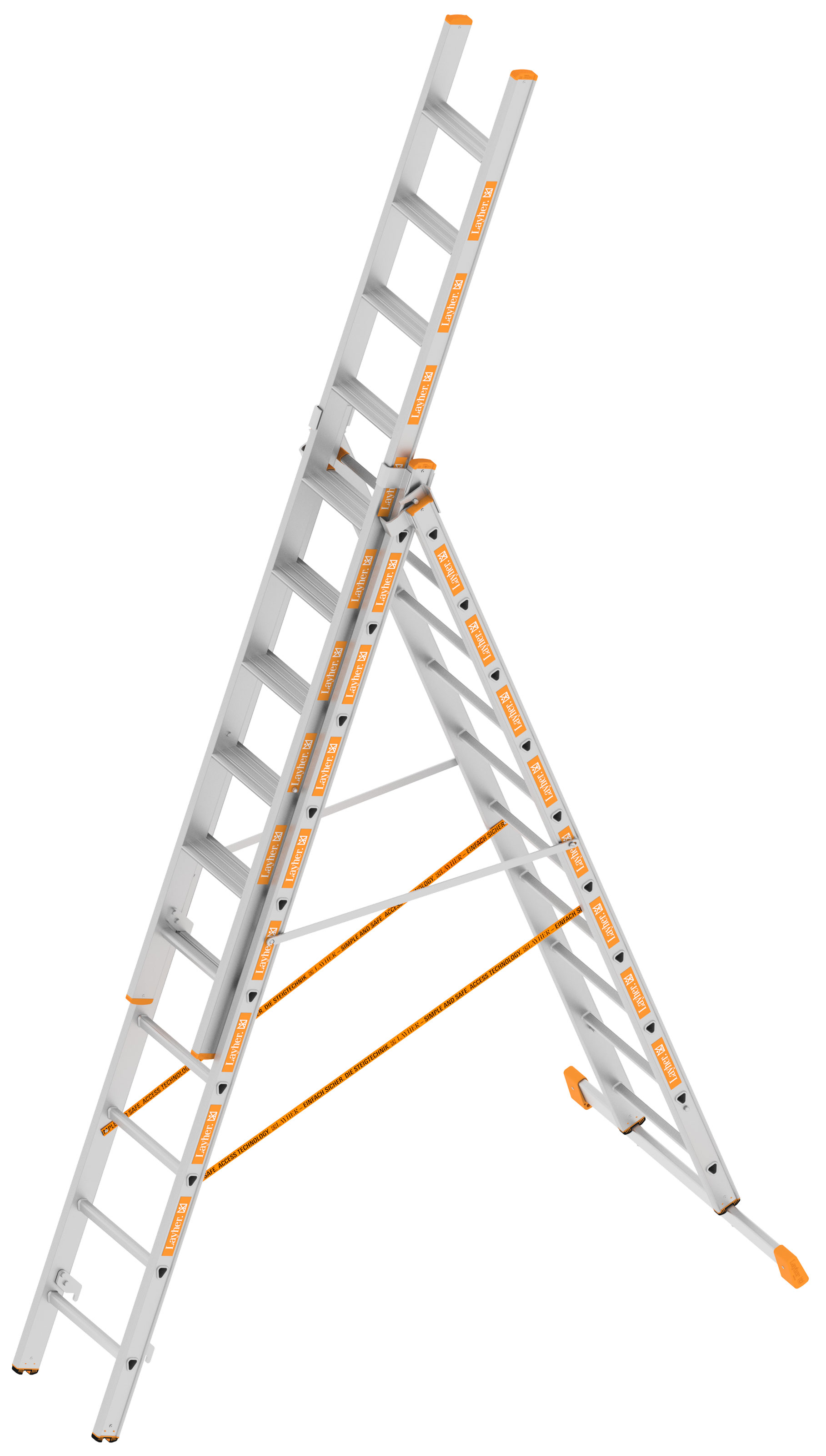 Layher Allzweckleiter Alu 3-teilig 3x10 Stufen-Sprossen Kombination Multifunktionsleiter mit Traverse | Oberleiter mit Stufen (LS-1041.010) Bild-01