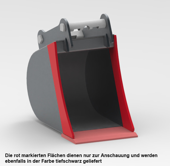 Petry Tieflöffel ohne Zähne - BG2 Gewichtsklasse 1-2 Tonnen Baggerschaufel Stahl bauchige Bauform - Baggerlöffel tiefschwarz lackiert - kompatibel mit MS01 Schnellwechsler (PM-C-107009) Bild-01