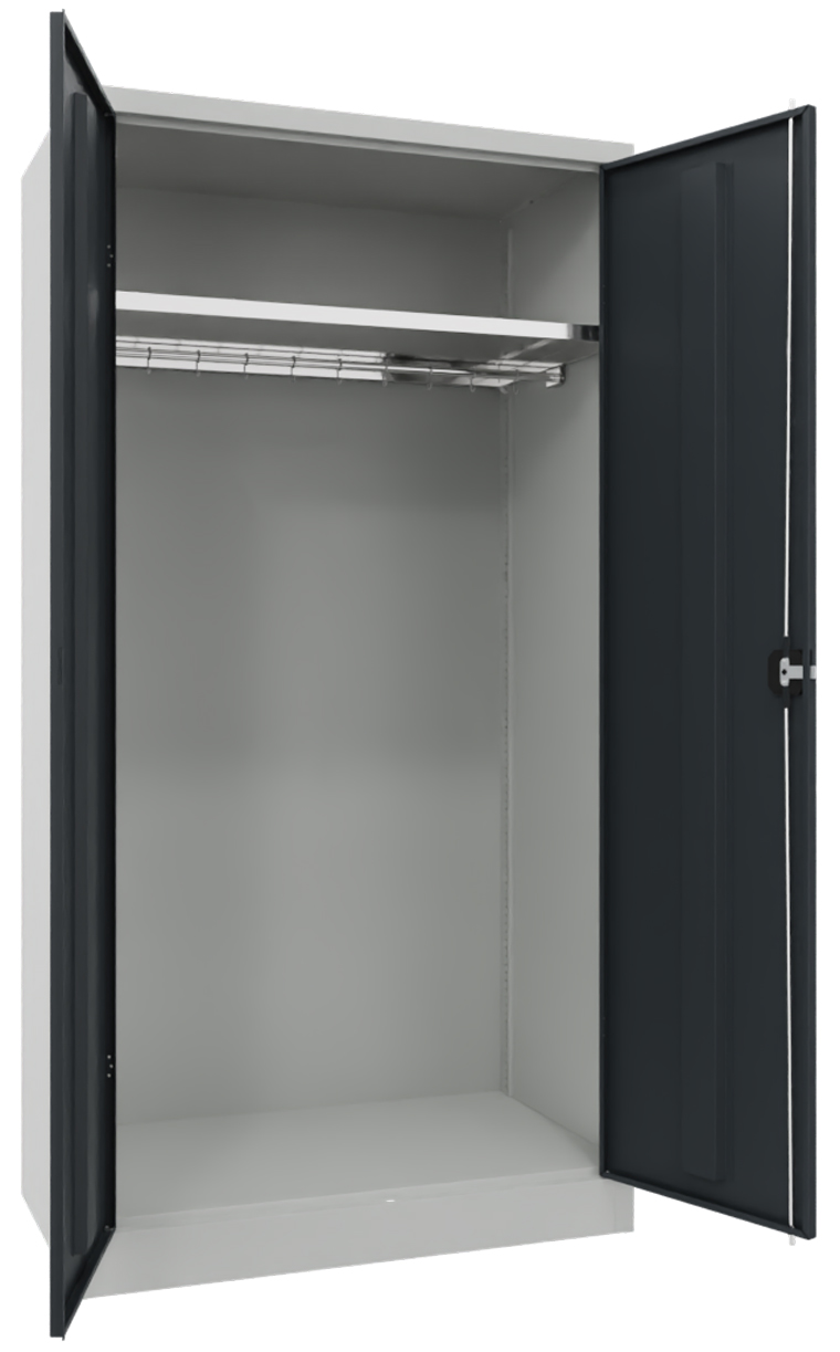 Pavoy Garderobenschrank 1950 x 1000 x 600 mm - 1 Fachboden verzinkt - RAL 7035 | 7016 Stahlschrank mit Einlegeboden 983 x 565 mm und Kleiderstange - Korpus lichtgrau | Türen anthrazitgrau | Boden verzinkt (PA-31315-100-600-735716) Bild-01