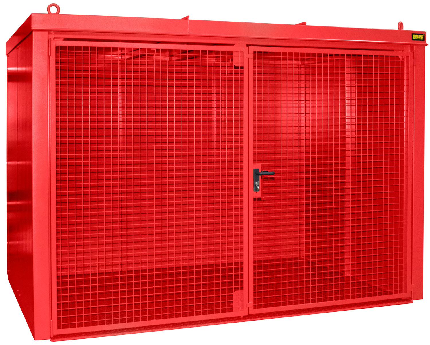 Bauer Gasflaschen-Container Stahl GFC-B M5 - RAL 3000 Gasflaschenlager feuerrot pulverbeschichtet mit Tränenblechboden und Doppelflügeltor - Stahlschrank für 95 Flasche Ø 230 mm (BA-4477-35-0000-2) Bild-01