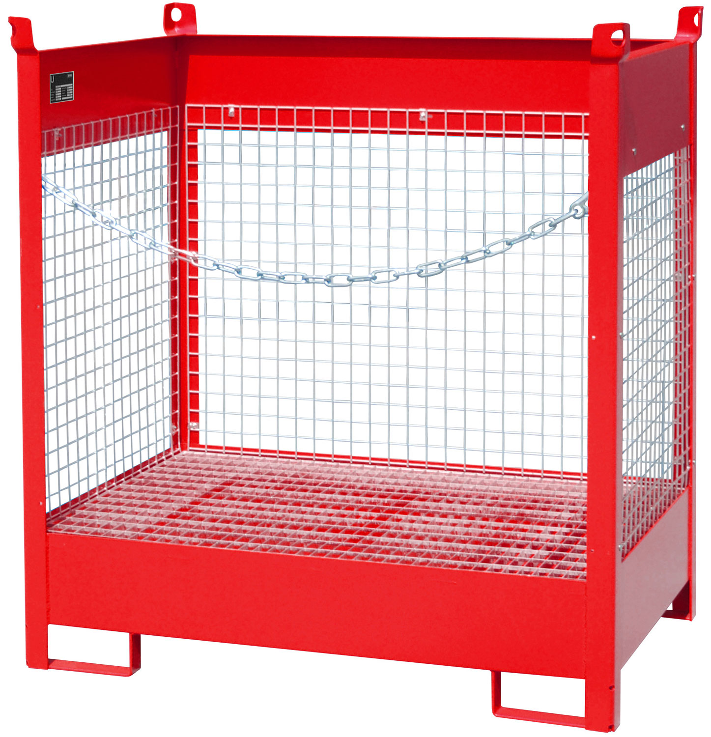 Bauer Fass-Stapelpalette Stahl FSP-2|D - RAL 3000 Transportgestell feuerrot pulverbeschichtet mit Auffangwanne und Drahtgitterwänden - Stapelgestell für 2 Fässer 200 Liter (BA-4442-07-0000-2) Bild-01