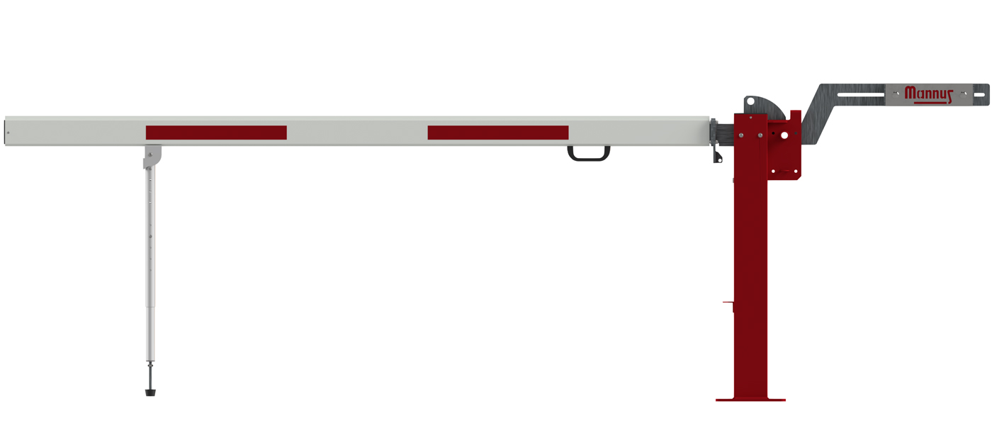 Mannus Schranke WES 41 rot | weiß mit Gegengewicht und Auflagestütze 2,00 m - mit Vorhangschloss Schlagbaum eckig 93 x 46 mm ortsfest zum Aufdübeln - Pfosten Stahl | Sperrbalken Alu (MA-3-041-2000-0002-AS) Bild-01