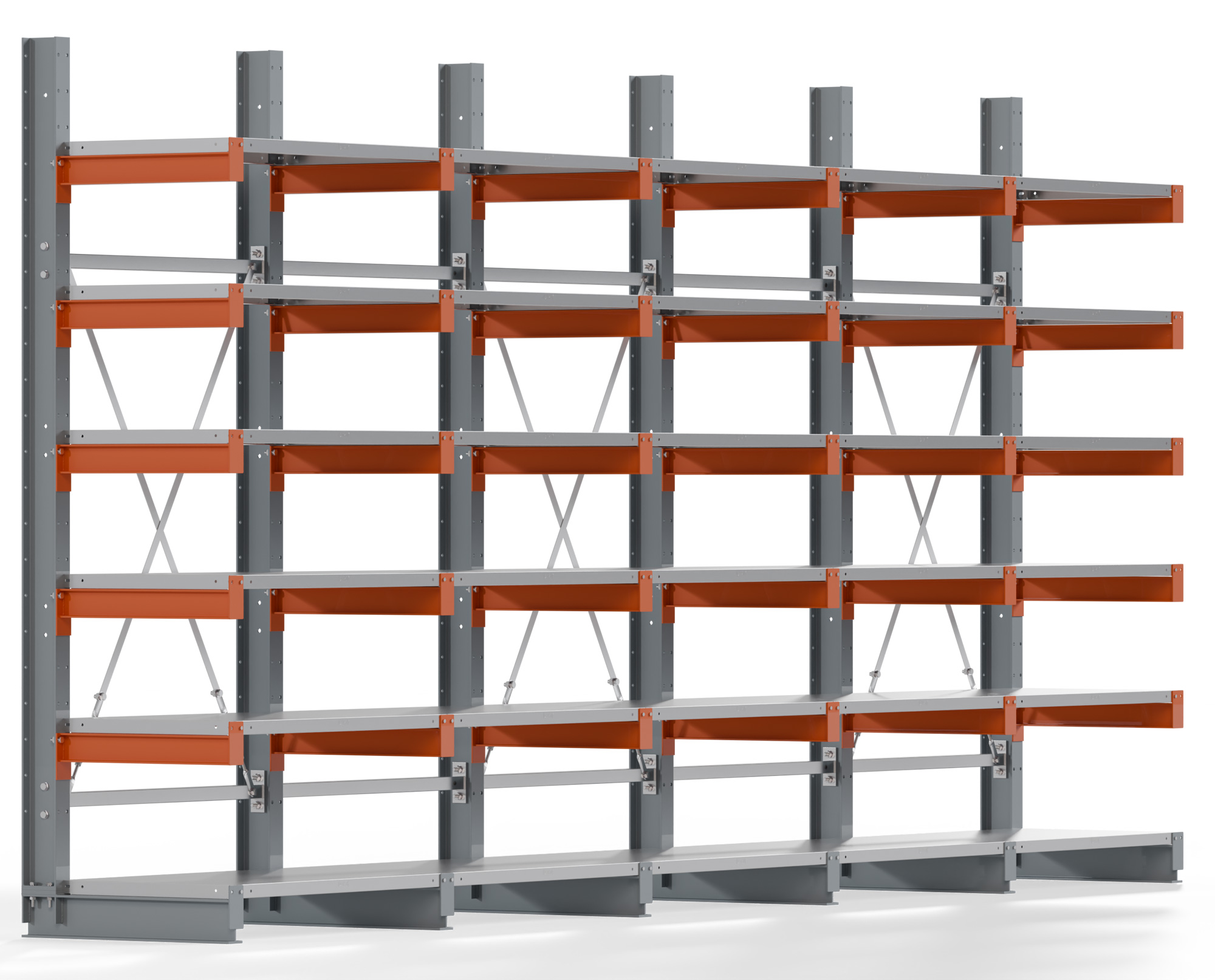 Regalwerk KARL BASIC 1750 Kragarmregal Stahlboden einseitig Komplettset 2500 x 5000 x 600 mm Lagerregal 5 Felder mit Kragarmlast 730 kg | Ständerlast 1750 kg - 6 Ebenen mit Fachböden | Kragarme frei verstellbar (RW-B6-54200-60-S4) Bild-01