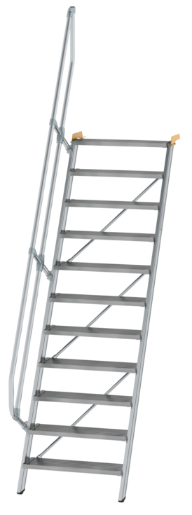 Günzburger Treppe 60° 11 Stufen - 800 mm breit Alutreppe mit einem Handlauf - Stufenausführung Alu geriffelt (GB-600231) Bild-01