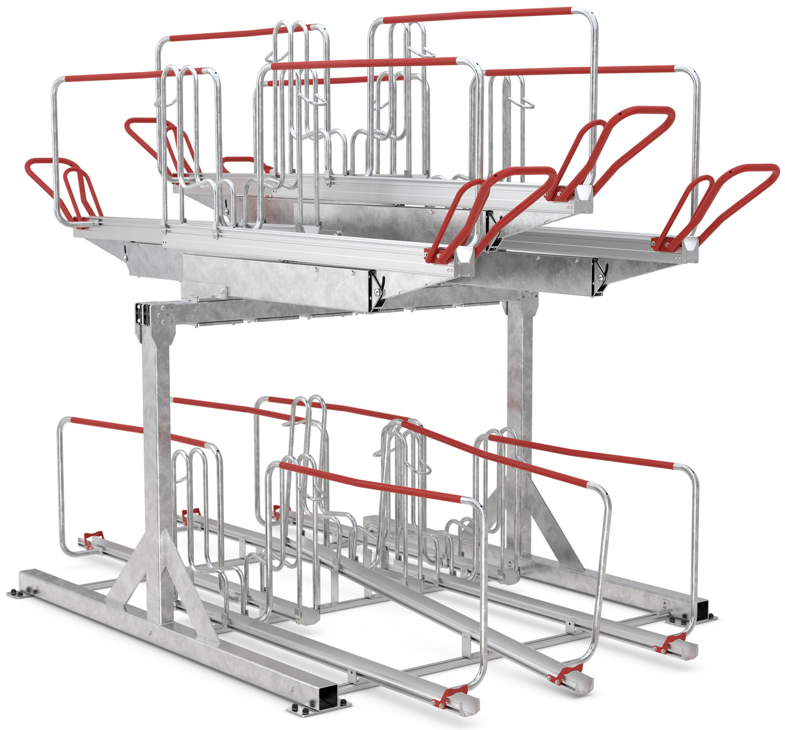 WSM Fahrradständer Doppelstockparker BikeHub Stahl - Economy 2|12 Doppelstockparksystem mit Hoch- und Tiefeinstellung zweiseitig befahrbar - Bügelparker Stahl verzinkt (WSM-105600047) Bild-01