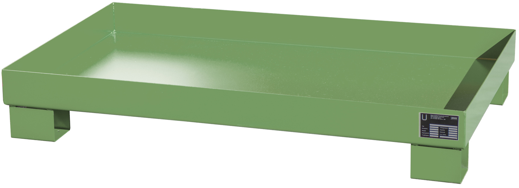 Bauer Auffangwanne Stahl AW 60-3 - RAL 6011 Gefahrstoffwanne resedagrün pulverbeschichtet ohne Gitterrost - Stahlwanne mit 84 Liter Auffangvolumen (BA-4471-50-0000-4) Bild-01