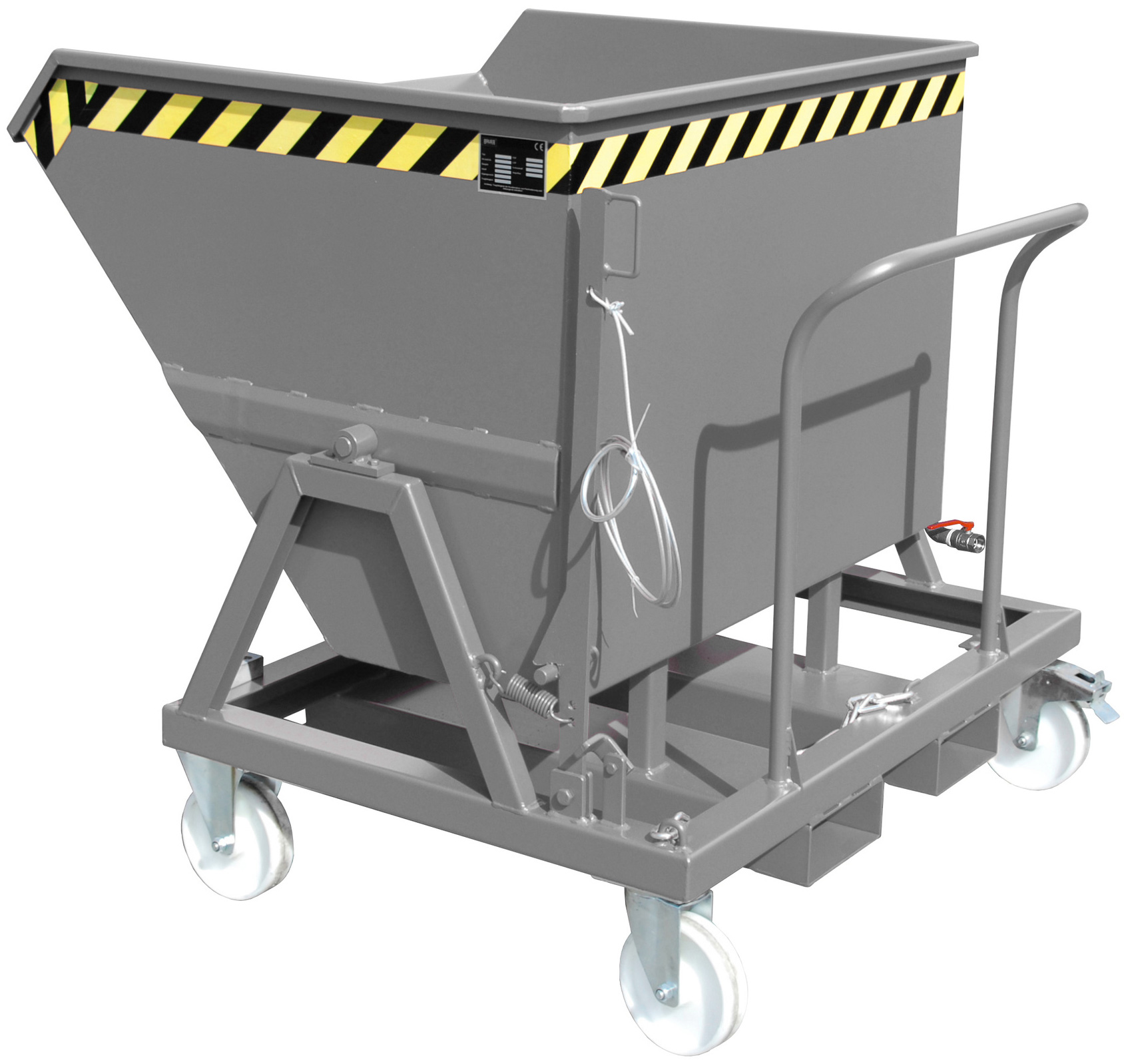 Bauer Muldenkipper SKS-550 - RAL 7005 Kippmulde 550 Liter für Stapler mit Lenkrollen und Ablasshahn - Schuttmulde mausgrau pulverbeschichtet (BA-4541-19-0000-5) Bild-01