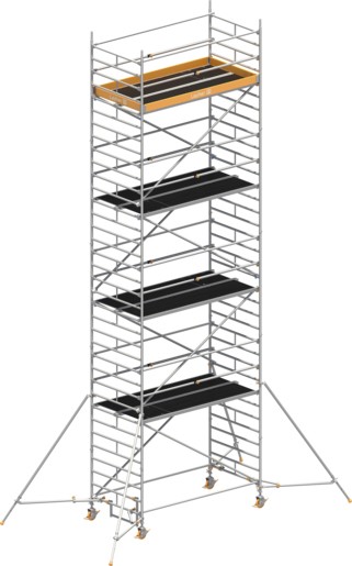 Fahrgerüst Layher Uni Breit P2 hawego 1412128 mit Stützen und Telegeländer - Arbeitshöhe 10,20 m fahrbares Gerüst mit Diagonal-Optimierung - Rollgerüst Sicherheitsaufbau P2 mit Gerüststützen (LS-1412128-H) Bild-01