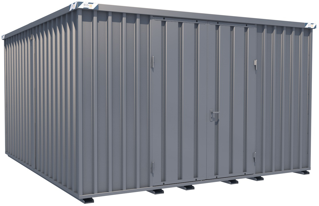 BOS Container Combination 4100 x 4200 x 2445 mm - 2-flügelige Tür auf 4 m Seite Lagercontainer mit Tür 1750 x 2235 mm - Materialcontainer 4x4 m Serie SCC2400+ unmontiert (BOS-SCC2400-4x4-LZ) Bild-01