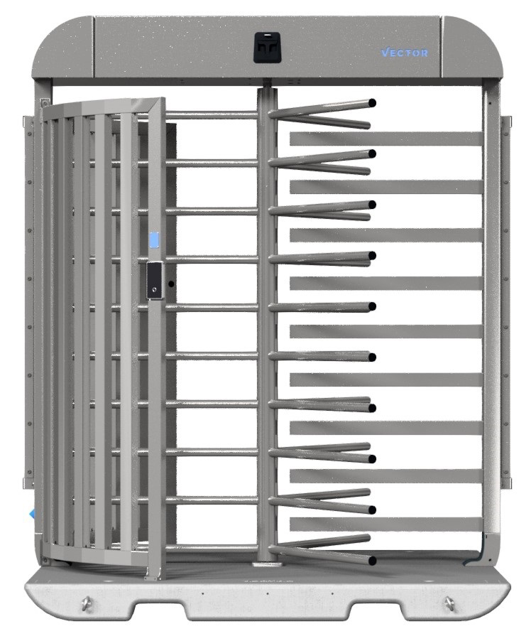Schake Vector V-Turnstile verzinkt - elektromechanisch - lokale beidseitige Zutrittskontrolle - Doppelstabzaunmodul Drehkreuz mobil zur Geländesicherung - Stahl verzinkt - Bedienung elektromechanisch mit lokaler Zutrittskontrolle (SK-VPDR21VBD0028) Bild-0