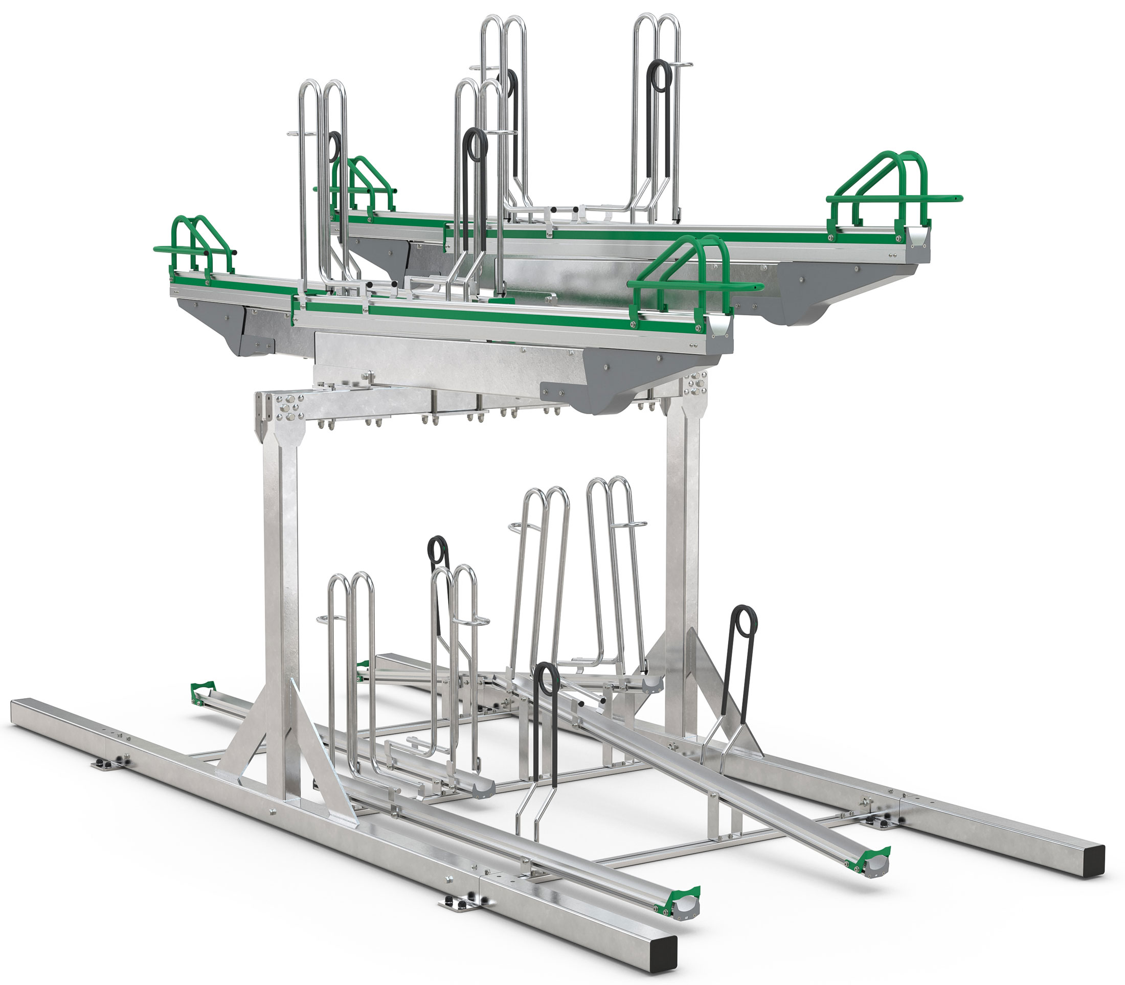 WSM Fahrradständer Doppelstockparker BikeHub Stahl - Premium 2|08 Doppelstockparksystem mit Hoch- und Tiefeinstellung zweiseitig befahrbar - Bügelparker Stahl verzinkt (WSM-105600058) Bild-01