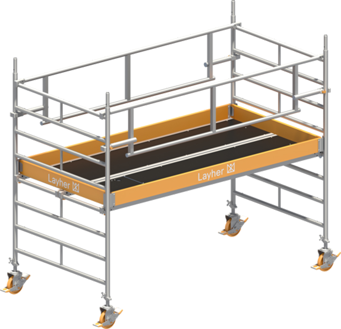 Fahrgerüst Layher Uni Breit P2 SAFETY Plus 1422101 - Arbeitshöhe 3,20 m fahrbares Gerüst mit Sicherheits-Doppelgeländern - Rollgerüst Sicherheitsaufbau P2 (LS-1422101) Bild-01