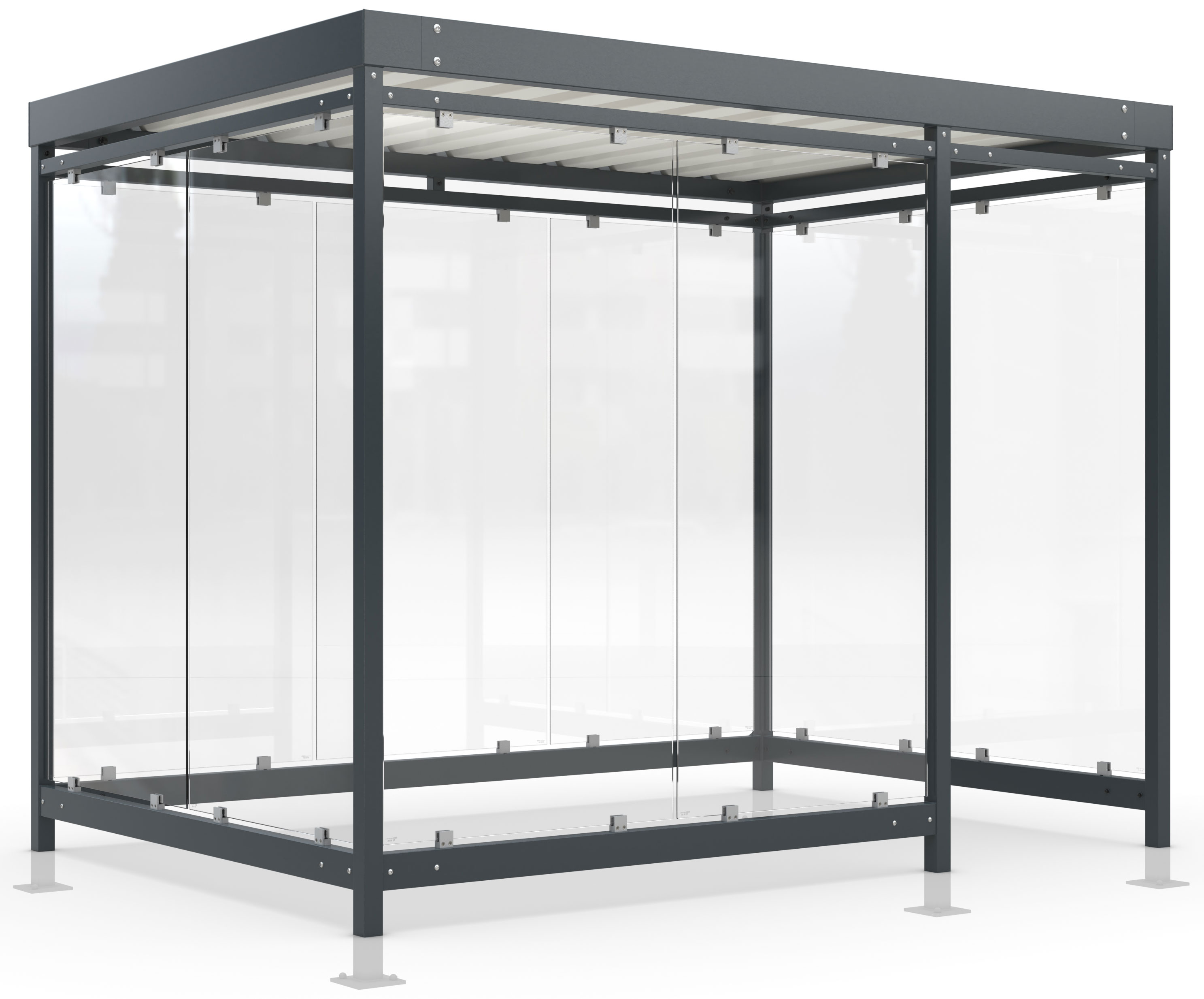 WSM Überdachung Köln - K3 d|b UP Bausatz - RAL 7016 Unterstand Stahl pulverbeschichtet anthrazitgrau mit Trapezblechdach - Wandelemente mit Glaseinsatz Glashell - zum Überpflastern (WSM-102001329) Bild-01