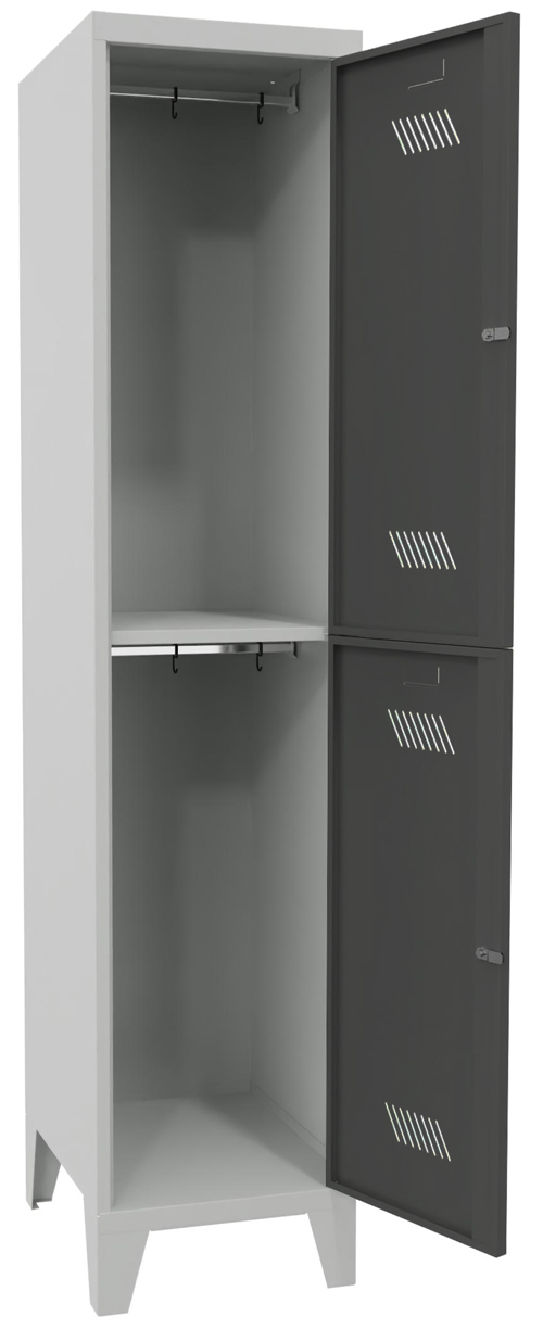 Pavoy Schließfach Spind mit Füßen 1850 x 400 x 500 mm - 2 Abteile mit Zylinderschloss - RAL 7035 | 7016 Schließfach Schrank Stahl Fachbreite 400 mm mit Kleiderstange - Korpus lichtgrau | Türen anthrazitgrau (PA-60260-124-031-735716) Bild-01