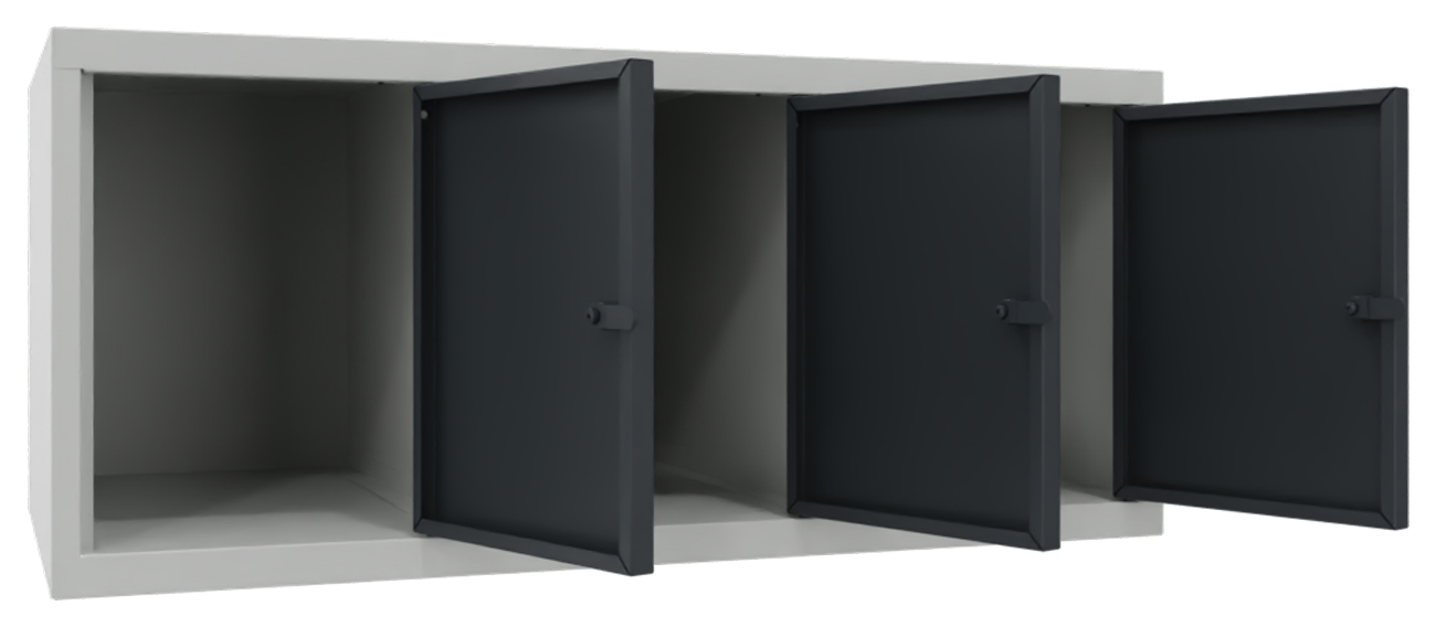 Pavoy Spind Aufsatz 395 x 900 x 500 mm - 3 Abteile mit Drehriegel - RAL 7035 | 7016 Garderobenschrank Aufsatz Stahl Fachbreite 300 mm - Korpus lichtgrau | Türen anthrazitgrau (PA-63268-313-002-735716) Bild-01