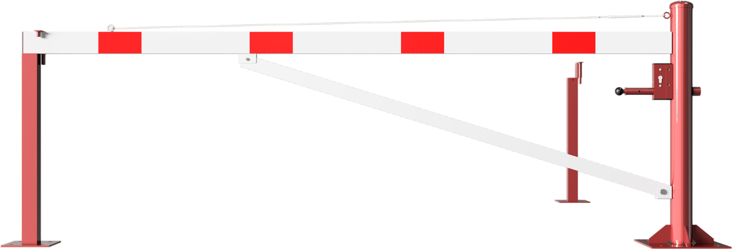 Schake Drehschranke mit Auflagestütze - Schrankenbaum 100 x 50 mm ODP weiß | rot - 3000 mm