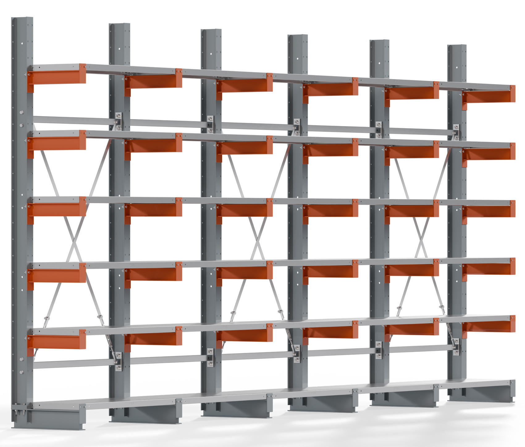 Regalwerk KARL BASIC 2500 Kragarmregal Stahlboden einseitig Komplettset 2500 x 5000 x 400 mm Lagerregal 5 Felder mit Kragarmlast 1100 kg | Ständerlast 2500 kg - 6 Ebenen mit Fachböden | Kragarme frei verstellbar (RW-B6-54200-40-S4) Bild-01