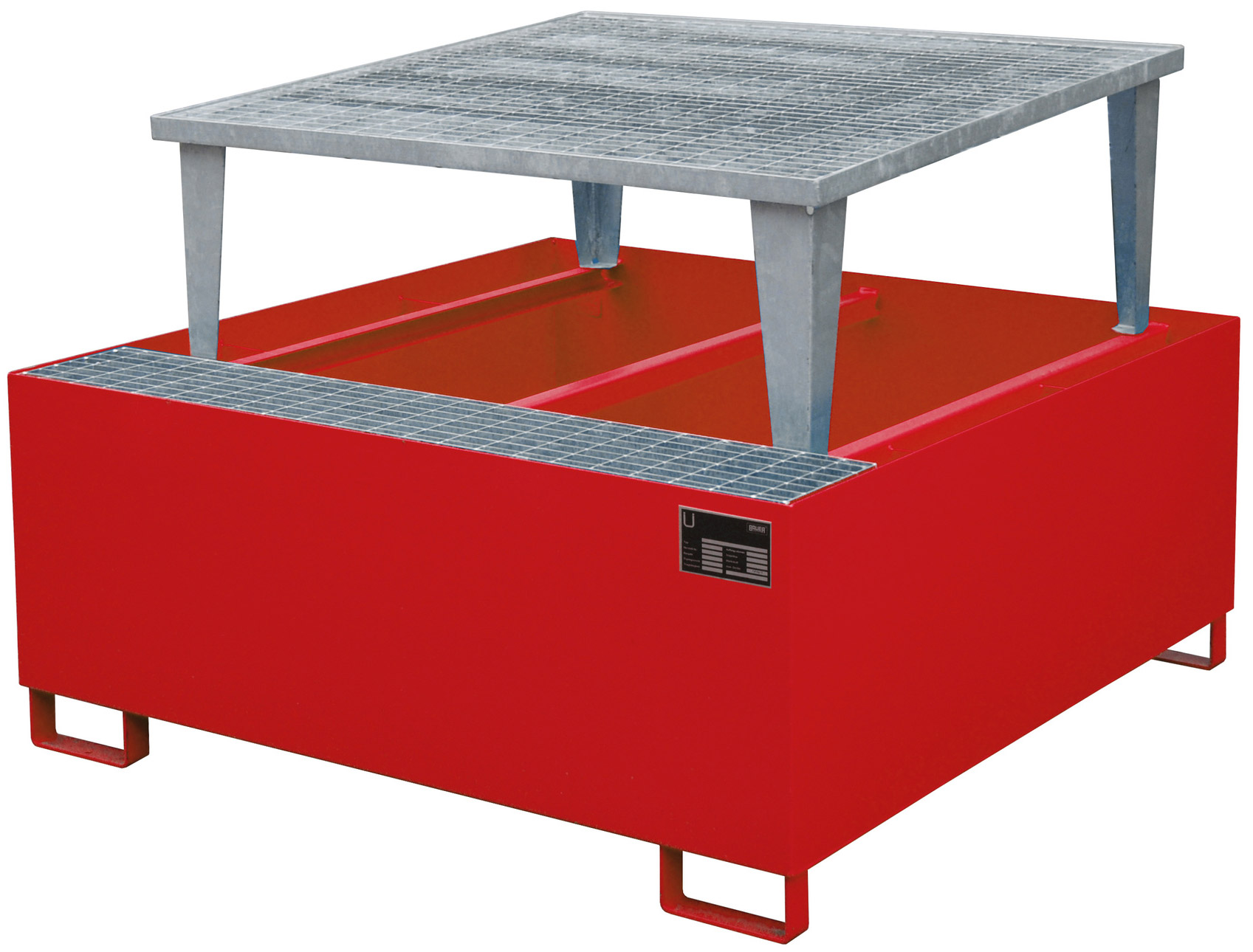 Bauer Auffangwanne Stahl AWA 1000 - RAL 3000 Gefahrstoffwanne feuerrot pulverbeschichtet mit Abfüllbock - Stahlwanne mit 1000 Liter Auffangvolumen (BA-4402-96-0000-2) Bild-01